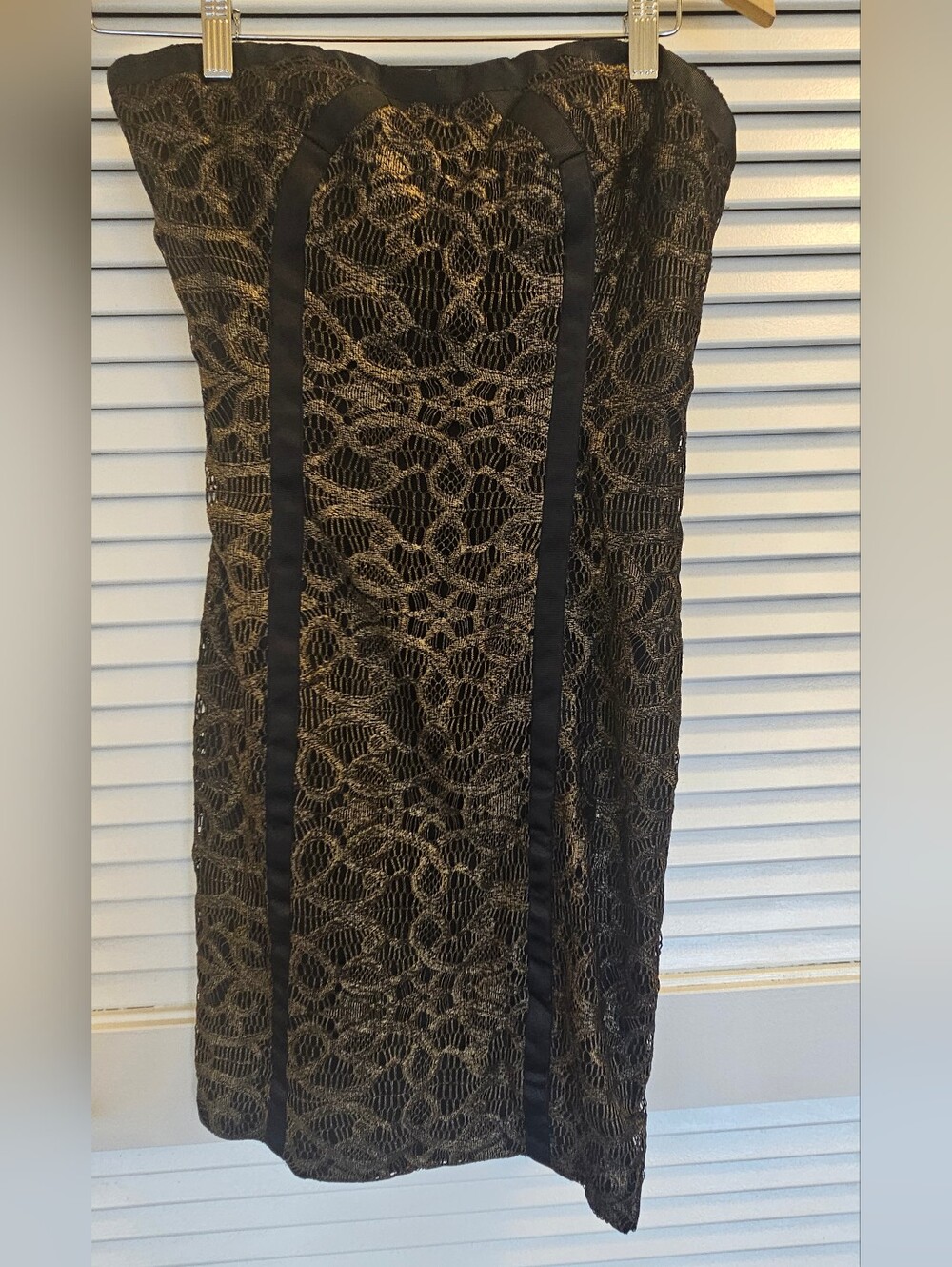 Aidan By Aidan Mattox Strapless Black and Gold Lace Cocktail Dress
